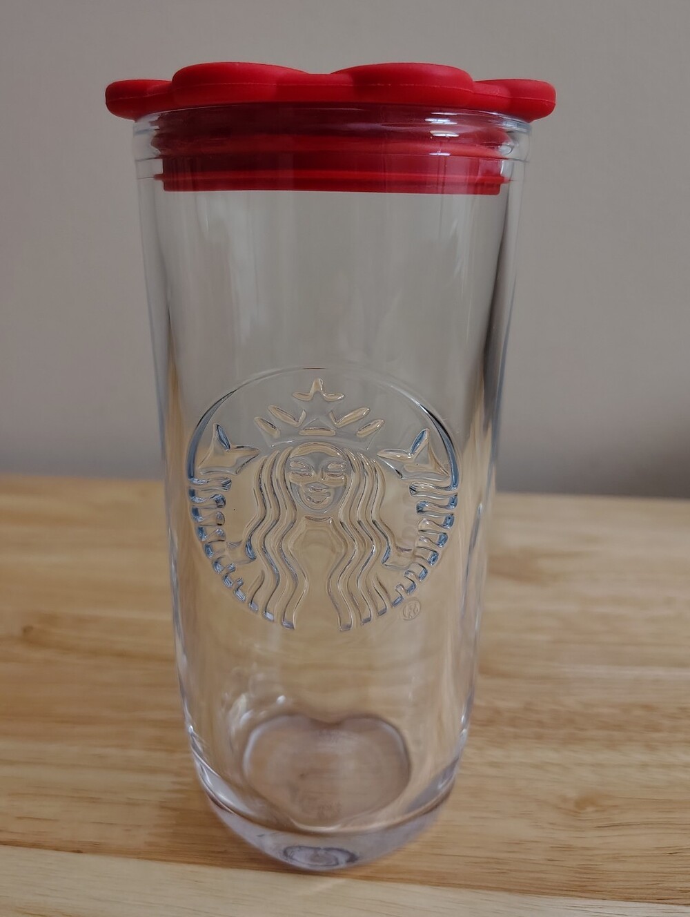 Starbucks Heart Shaped Tumbler With with Red Flower Lid Accent
